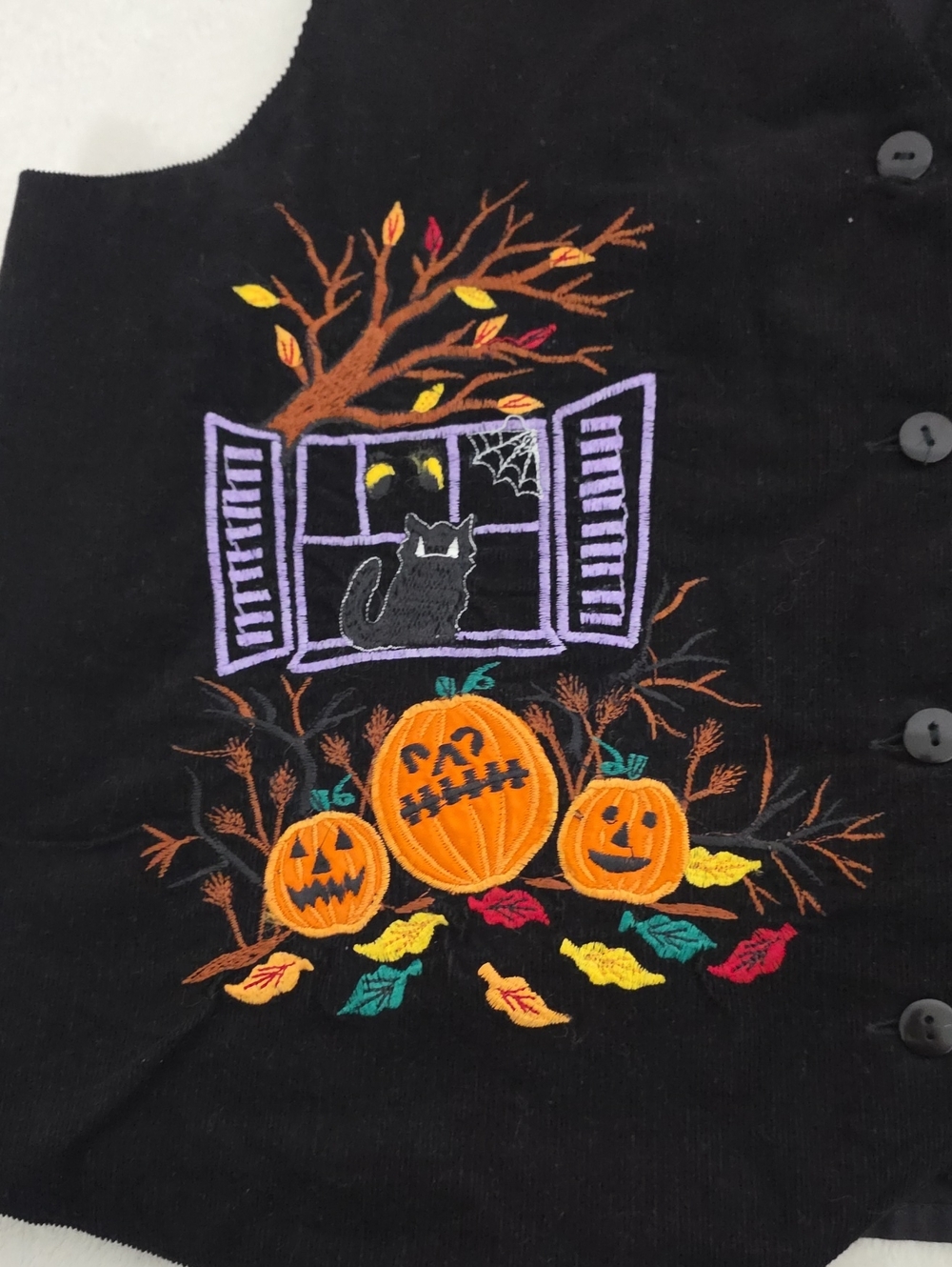 Casual Corner Vintage Halloween Embroidered Vest Size Large Black - Picture 6 of 7